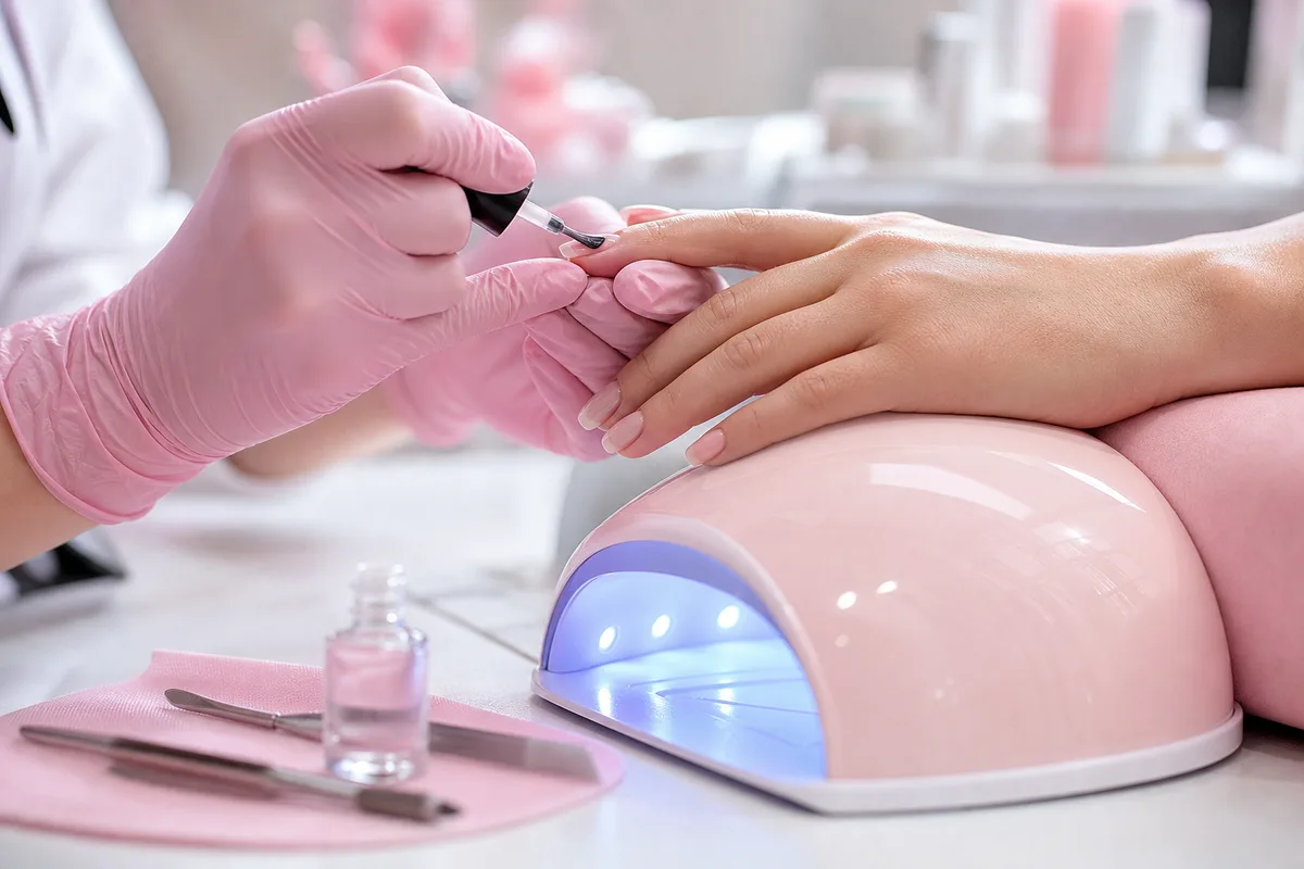Prothésiste ongulaire posant du gel dans un bar à ongles